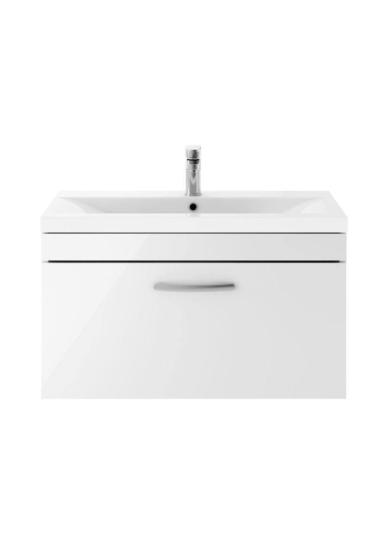 Nuie Athena 800mm 1 Drawer Wall Hung Vanity Unit with Mid-Edge Basin - Gloss White
