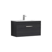 Nuie Athena 800mm 1 Drawer Wall Hung Vanity Unit with Minimalist Basin - Charcoal Black