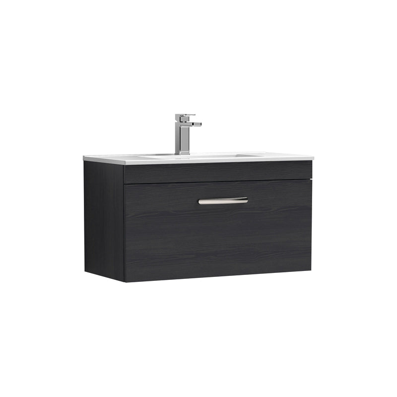 Nuie Athena 800mm 1 Drawer Wall Hung Vanity Unit with Minimalist Basin - Charcoal Black