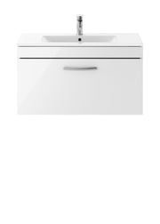 Nuie Athena 800mm 1 Drawer Wall Hung Vanity Unit with Minimalist Basin - Gloss White