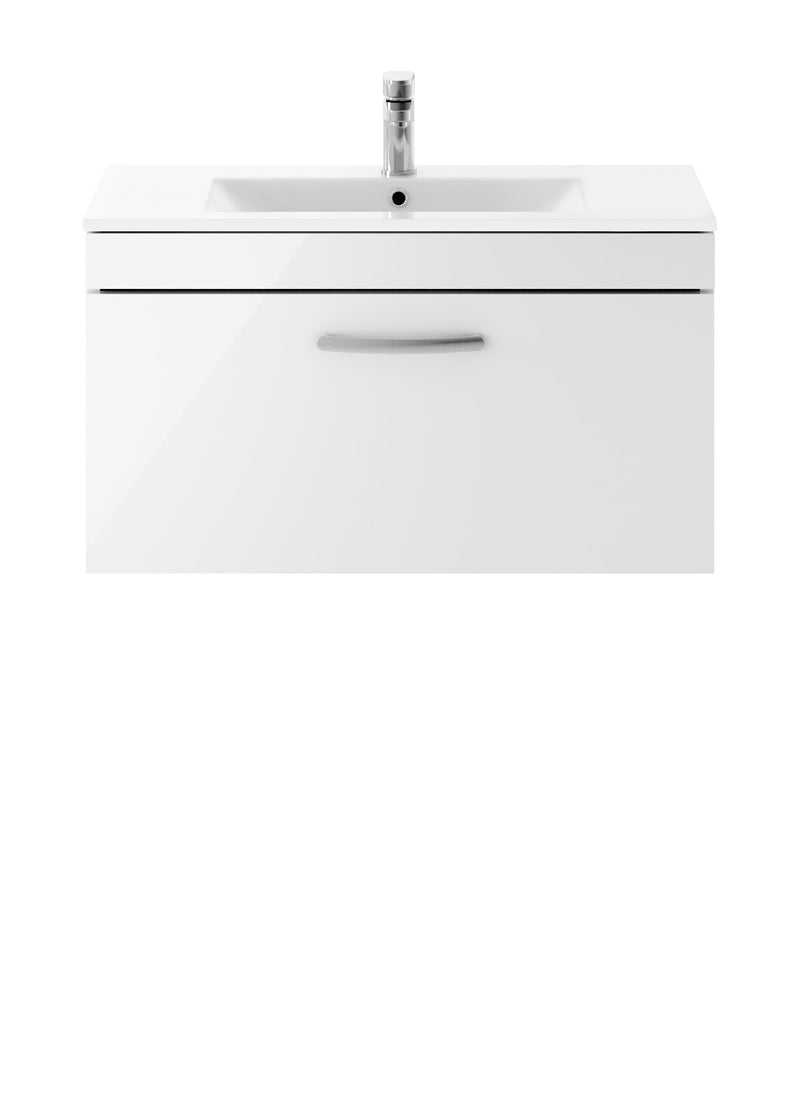 Nuie Athena 800mm 1 Drawer Wall Hung Vanity Unit with Minimalist Basin - Gloss White