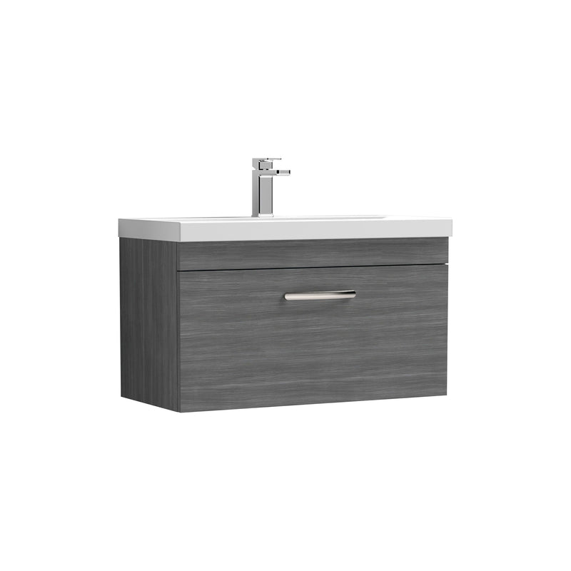 Nuie Athena 800mm 1 Drawer Wall Hung Vanity Unit with Thin Edge Basin - Anthracite Woodgrain