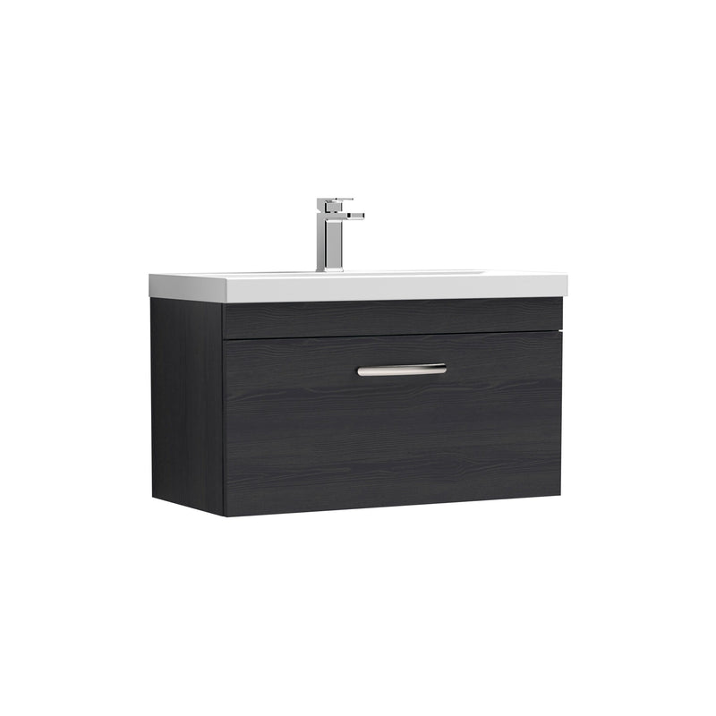 Nuie Athena 800mm 1 Drawer Wall Hung Vanity Unit with Thin Edge Basin - Charcoal Black