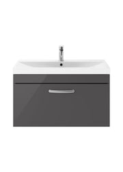 Nuie Athena 800mm 1 Drawer Wall Hung Vanity Unit with Thin Edge Basin - Gloss Grey