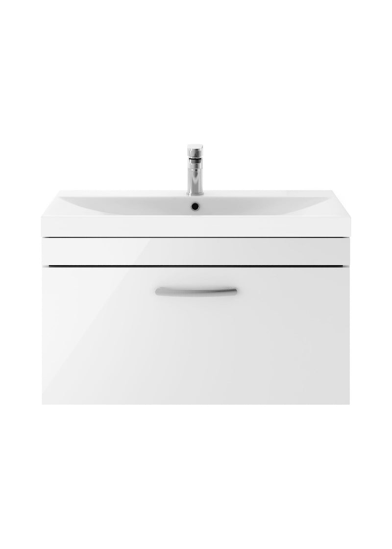 Nuie Athena 800mm 1 Drawer Wall Hung Vanity Unit with Thin Edge Basin - Gloss White