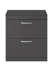 Nuie Athena 800mm 2 Drawer Floor Standing Vanity Unit with Co-ordinating Worktop - Gloss Grey