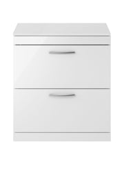 Nuie Athena 800mm 2 Drawer Floor Standing Vanity Unit with Co-ordinating Worktop - Gloss White