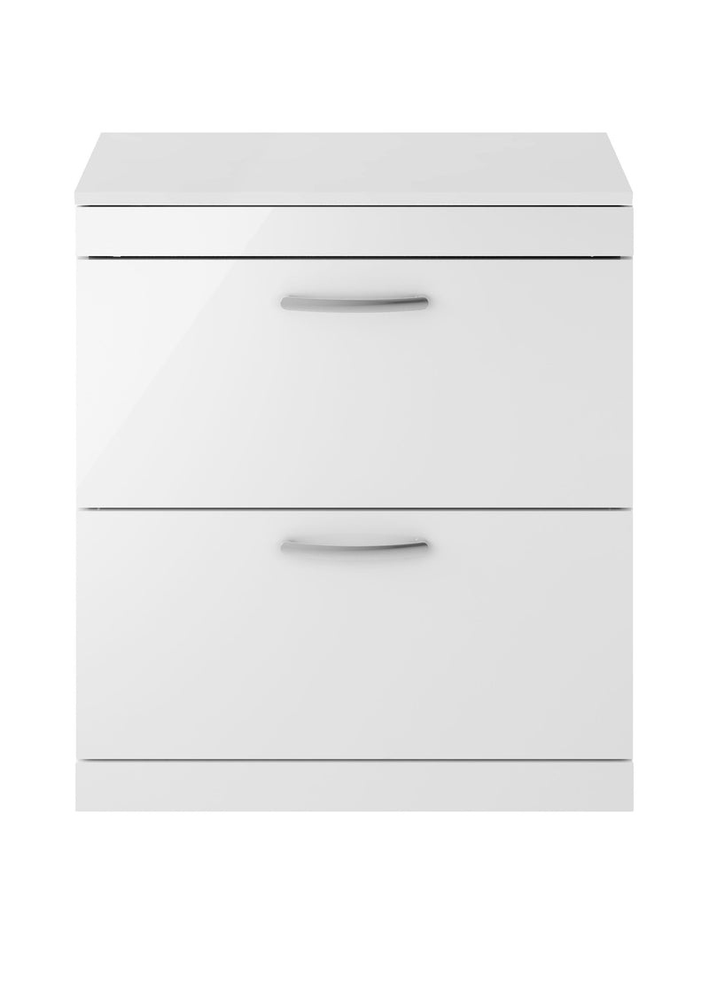 Nuie Athena 800mm 2 Drawer Floor Standing Vanity Unit with Co-ordinating Worktop - Gloss White