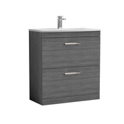 Nuie Athena 800mm 2 Drawer Floor Standing Vanity Unit with Curved Basin - Anthracite Woodgrain