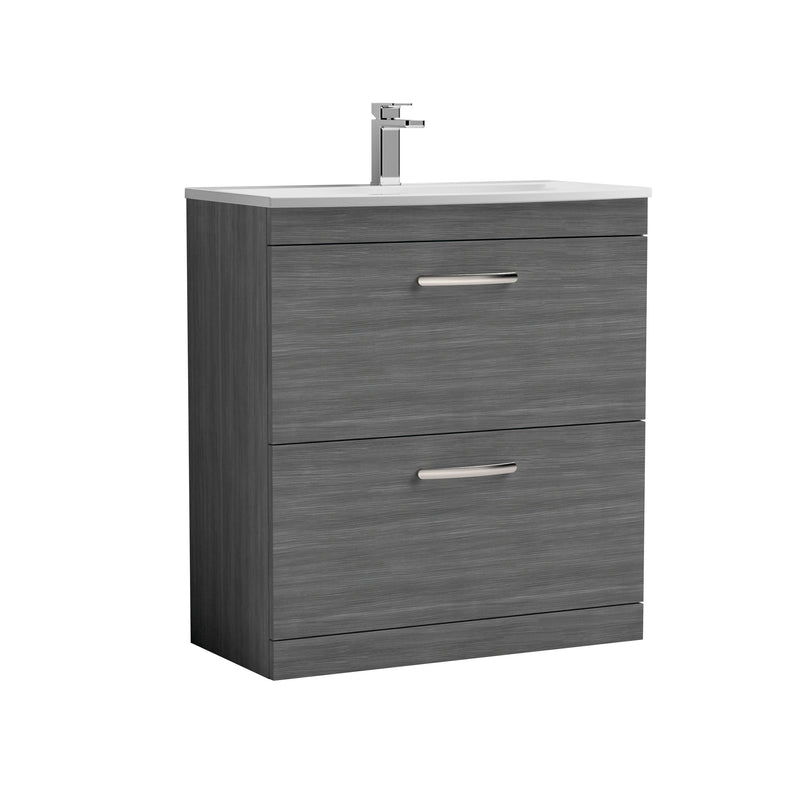Nuie Athena 800mm 2 Drawer Floor Standing Vanity Unit with Curved Basin - Anthracite Woodgrain