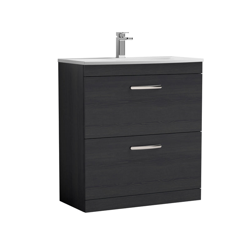 Nuie Athena 800mm 2 Drawer Floor Standing Vanity Unit with Curved Basin - Charcoal Black