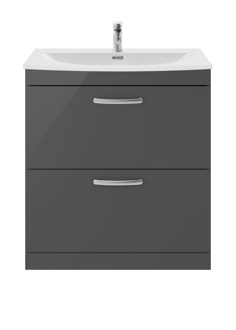Nuie Athena 800mm 2 Drawer Floor Standing Vanity Unit with Curved Basin - Gloss Grey