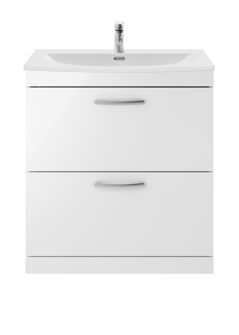 Nuie Athena 800mm 2 Drawer Floor Standing Vanity Unit with Curved Basin - Gloss White