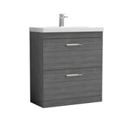 Nuie Athena 800mm 2 Drawer Floor Standing Vanity Unit with Mid-Edge Basin - Anthracite Woodgrain