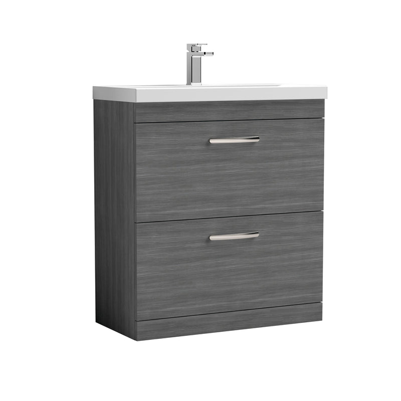 Nuie Athena 800mm 2 Drawer Floor Standing Vanity Unit with Mid-Edge Basin - Anthracite Woodgrain