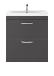 Nuie Athena 800mm 2 Drawer Floor Standing Vanity Unit with Mid-Edge Basin - Gloss Grey