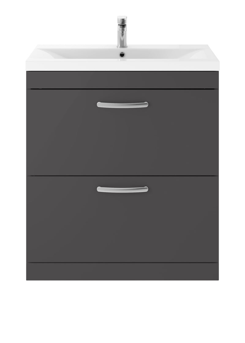 Nuie Athena 800mm 2 Drawer Floor Standing Vanity Unit with Mid-Edge Basin - Gloss Grey