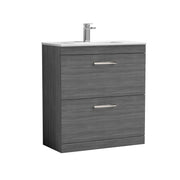 Nuie Athena 800mm 2 Drawer Floor Standing Vanity Unit with Minimalist Basin - Anthracite Woodgrain