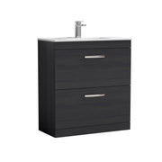 Nuie Athena 800mm 2 Drawer Floor Standing Vanity Unit with Minimalist Basin - Charcoal Black