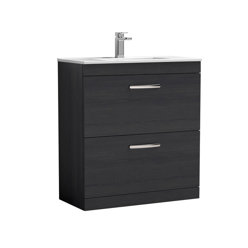 Nuie Athena 800mm 2 Drawer Floor Standing Vanity Unit with Minimalist Basin - Charcoal Black