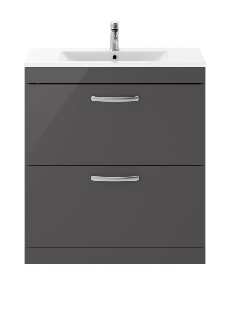 Nuie Athena 800mm 2 Drawer Floor Standing Vanity Unit with Minimalist Basin - Gloss Grey