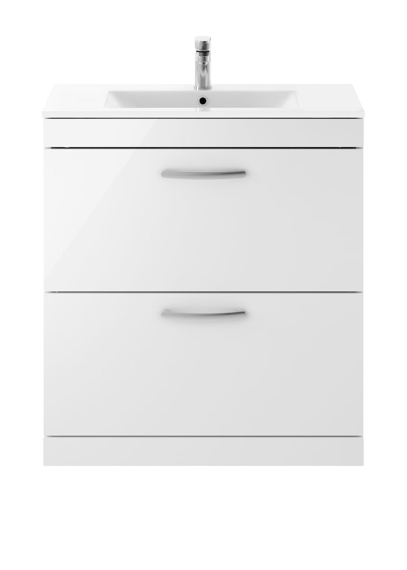 Nuie Athena 800mm 2 Drawer Floor Standing Vanity Unit with Minimalist Basin - Gloss White