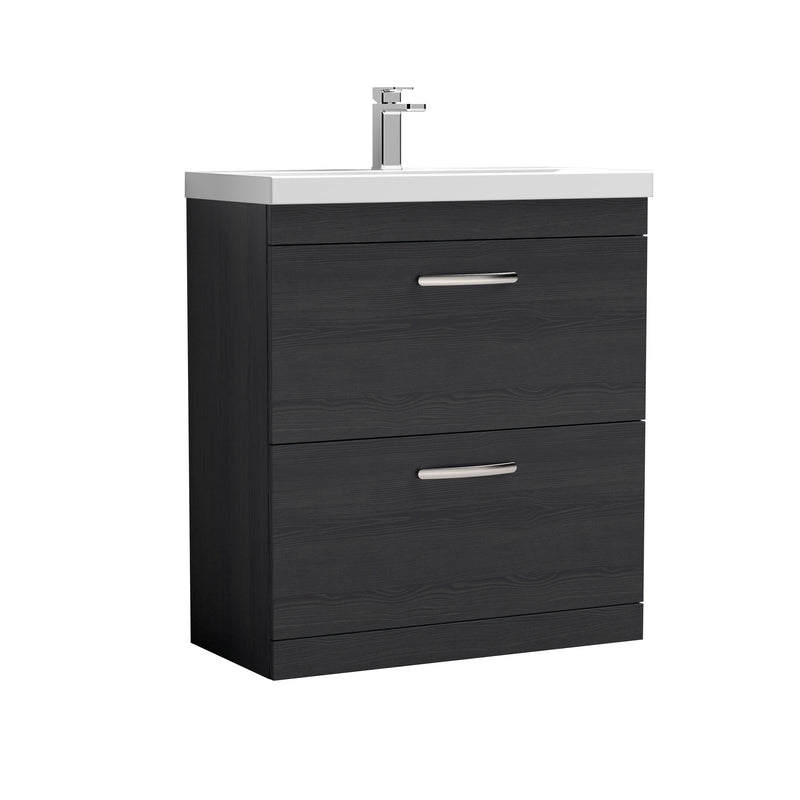 Nuie Athena 800mm 2 Drawer Floor Standing Vanity Unit with Thin Edge Basin - Charcoal Black