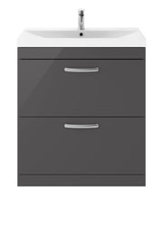 Nuie Athena 800mm 2 Drawer Floor Standing Vanity Unit with Thin Edge Basin - Gloss Grey