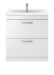 Nuie Athena 800mm 2 Drawer Floor Standing Vanity Unit with Thin Edge Basin - Gloss White