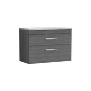 Nuie Athena 800mm 2 Drawer Wall Hung Vanity Unit with Bellato Grey Worktop - Anthracite Woodgrain