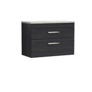 Nuie Athena 800mm 2 Drawer Wall Hung Vanity Unit with Bellato Grey Worktop - Charcoal Black