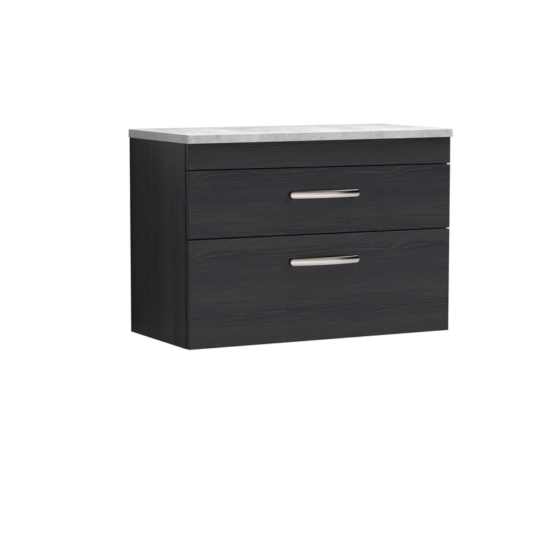 Nuie Athena 800mm 2 Drawer Wall Hung Vanity Unit with Bellato Grey Worktop - Charcoal Black