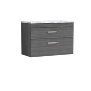 Nuie Athena 800mm 2 Drawer Wall Hung Vanity Unit with Carrara Laminate Worktop - Anthracite Woodgrain