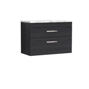 Nuie Athena 800mm 2 Drawer Wall Hung Vanity Unit with Carrara Laminate Worktop - Charcoal Black