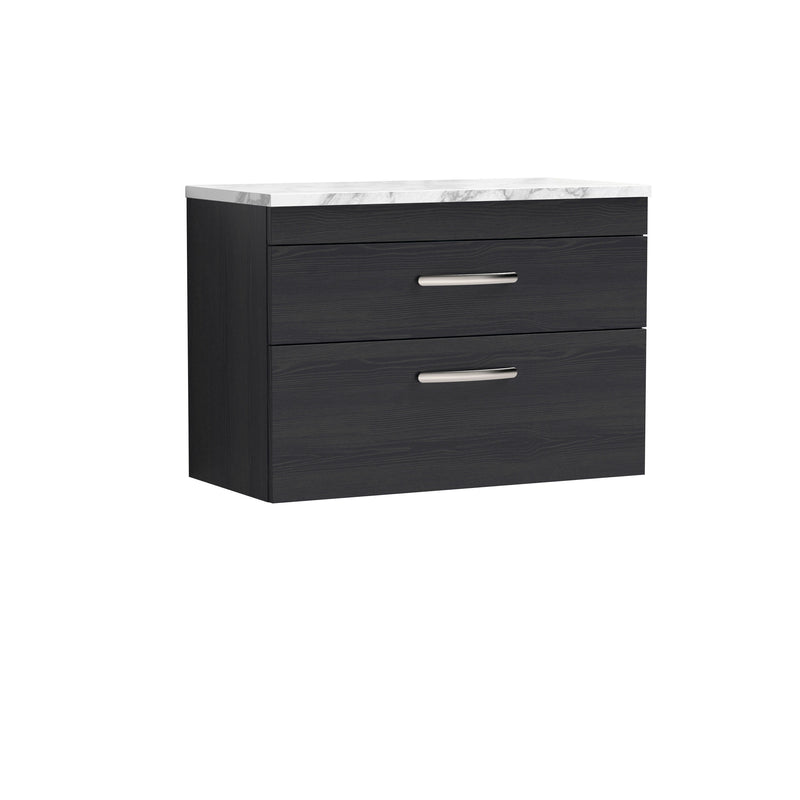 Nuie Athena 800mm 2 Drawer Wall Hung Vanity Unit with Carrara Laminate Worktop - Charcoal Black