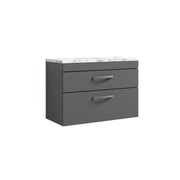 Nuie Athena 800mm 2 Drawer Wall Hung Vanity Unit with Carrara Laminate Worktop - Gloss Grey