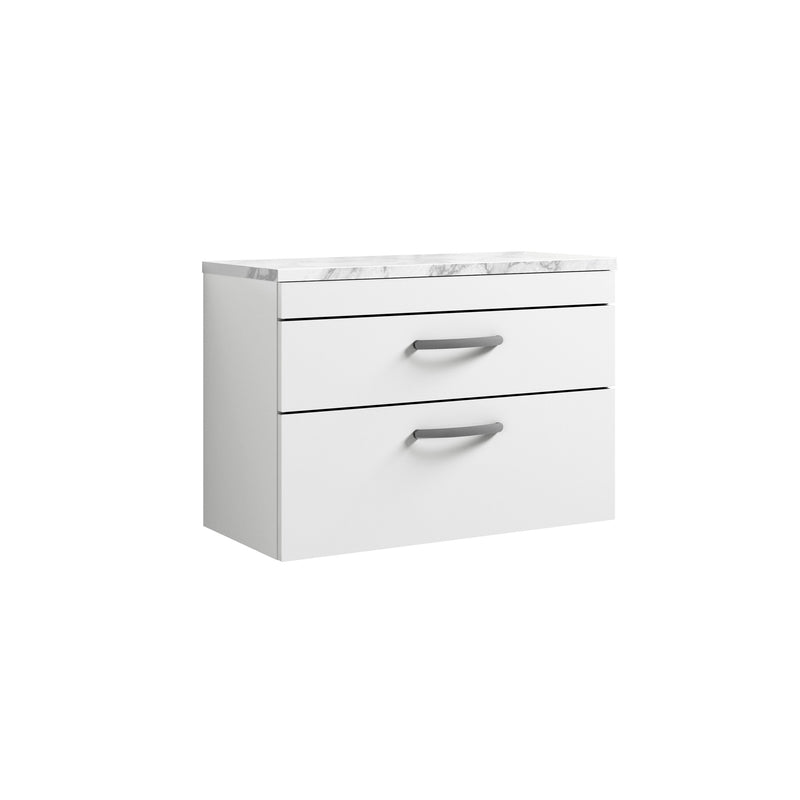 Nuie Athena 800mm 2 Drawer Wall Hung Vanity Unit with Carrara Laminate Worktop - Gloss White