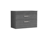 Nuie Athena 800mm 2 Drawer Wall Hung Vanity Unit with Co-ordinating Worktop - Anthracite Woodgrain