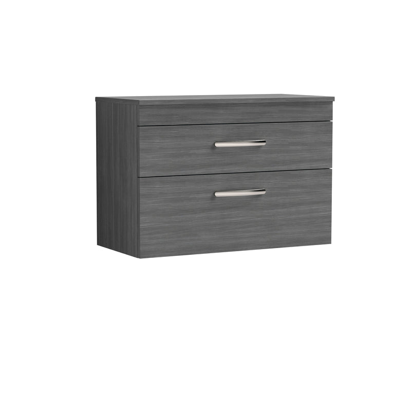 Nuie Athena 800mm 2 Drawer Wall Hung Vanity Unit with Co-ordinating Worktop - Anthracite Woodgrain