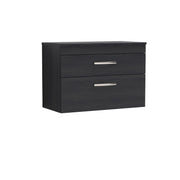 Nuie Athena 800mm 2 Drawer Wall Hung Vanity Unit with Co-ordinating Worktop - Charcoal Black