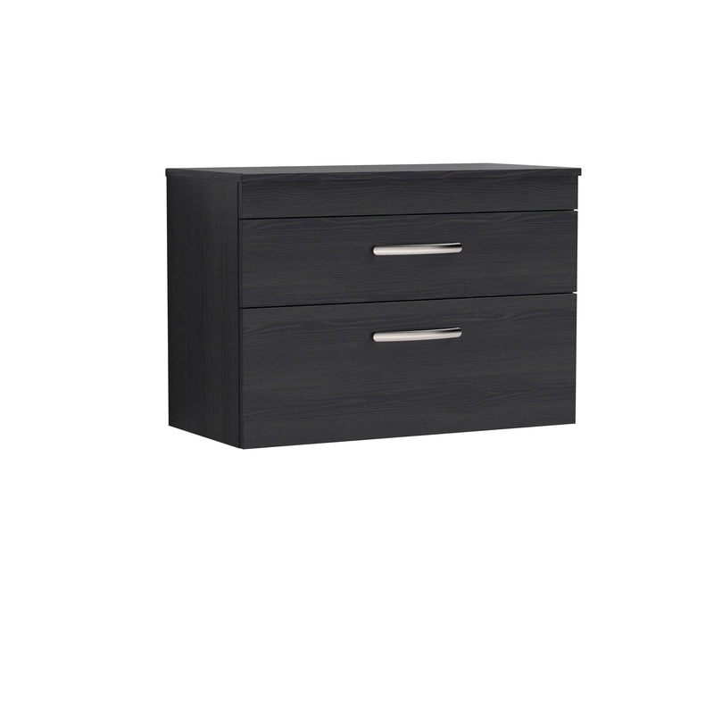 Nuie Athena 800mm 2 Drawer Wall Hung Vanity Unit with Co-ordinating Worktop - Charcoal Black