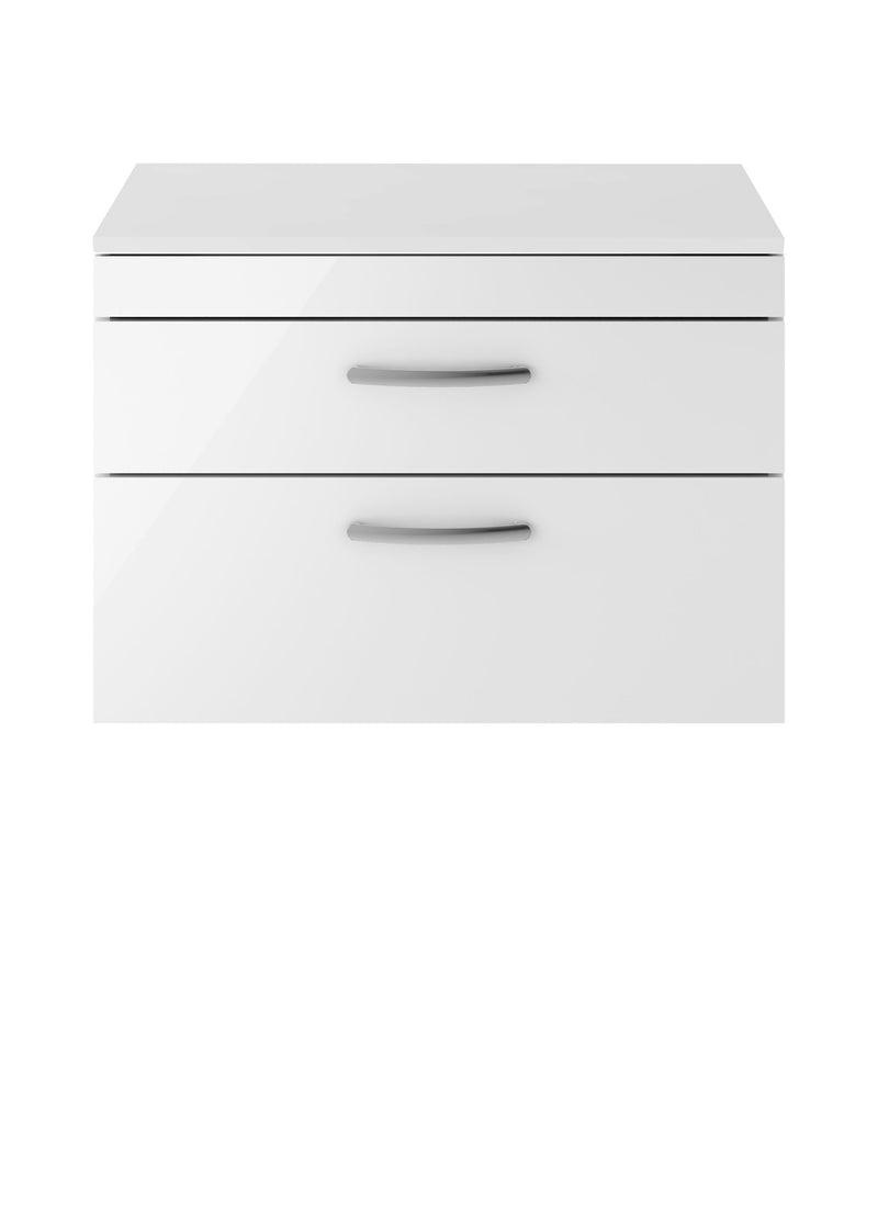 Nuie Athena 800mm 2 Drawer Wall Hung Vanity Unit with Co-ordinating Worktop - Gloss White