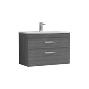 Nuie Athena 800mm 2 Drawer Wall Hung Vanity Unit with Curved Basin - Anthracite Woodgrain