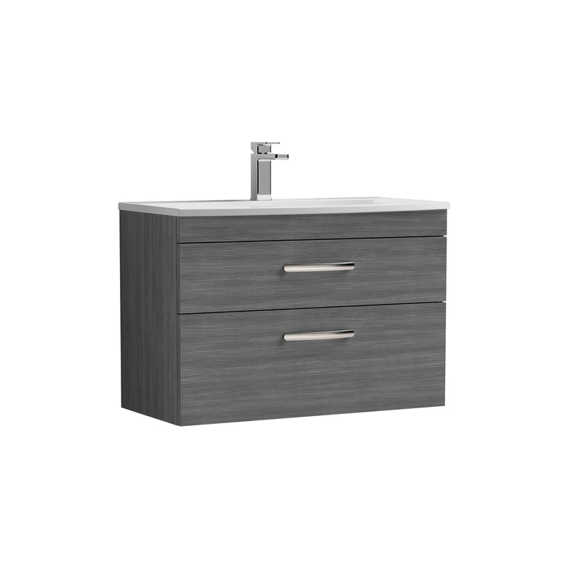 Nuie Athena 800mm 2 Drawer Wall Hung Vanity Unit with Curved Basin - Anthracite Woodgrain