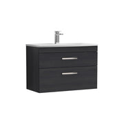 Nuie Athena 800mm 2 Drawer Wall Hung Vanity Unit with Curved Basin - Charcoal Black