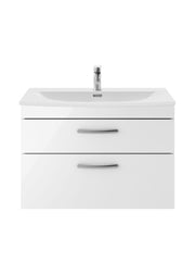 Nuie Athena 800mm 2 Drawer Wall Hung Vanity Unit with Curved Basin - Gloss White