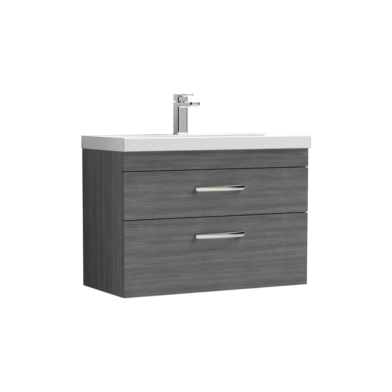 Nuie Athena 800mm 2 Drawer Wall Hung Vanity Unit with Mid-Edge Basin - Anthracite Woodgrain