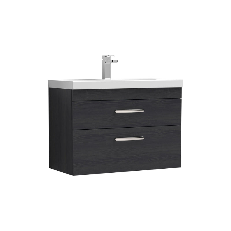 Nuie Athena 800mm 2 Drawer Wall Hung Vanity Unit with Mid-Edge Basin - Charcoal Black