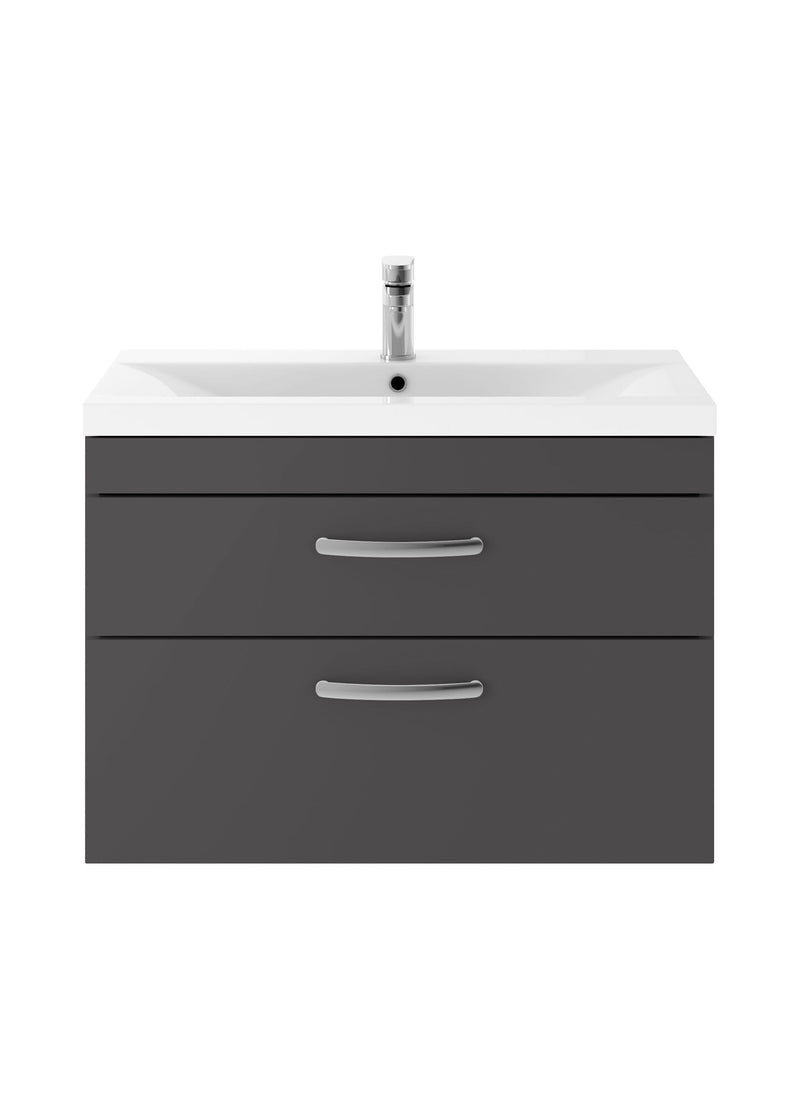 Nuie Athena 800mm 2 Drawer Wall Hung Vanity Unit with Mid-Edge Basin - Gloss Grey