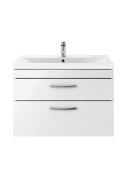 Nuie Athena 800mm 2 Drawer Wall Hung Vanity Unit with Mid-Edge Basin - Gloss White